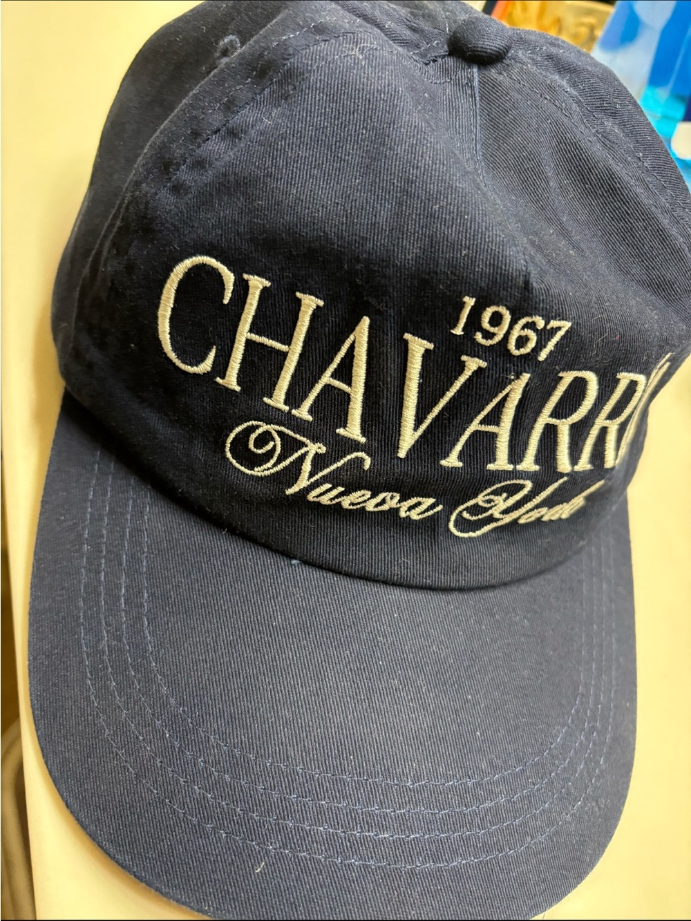 Zara Navy Baseball Cap with Cream Embroidery